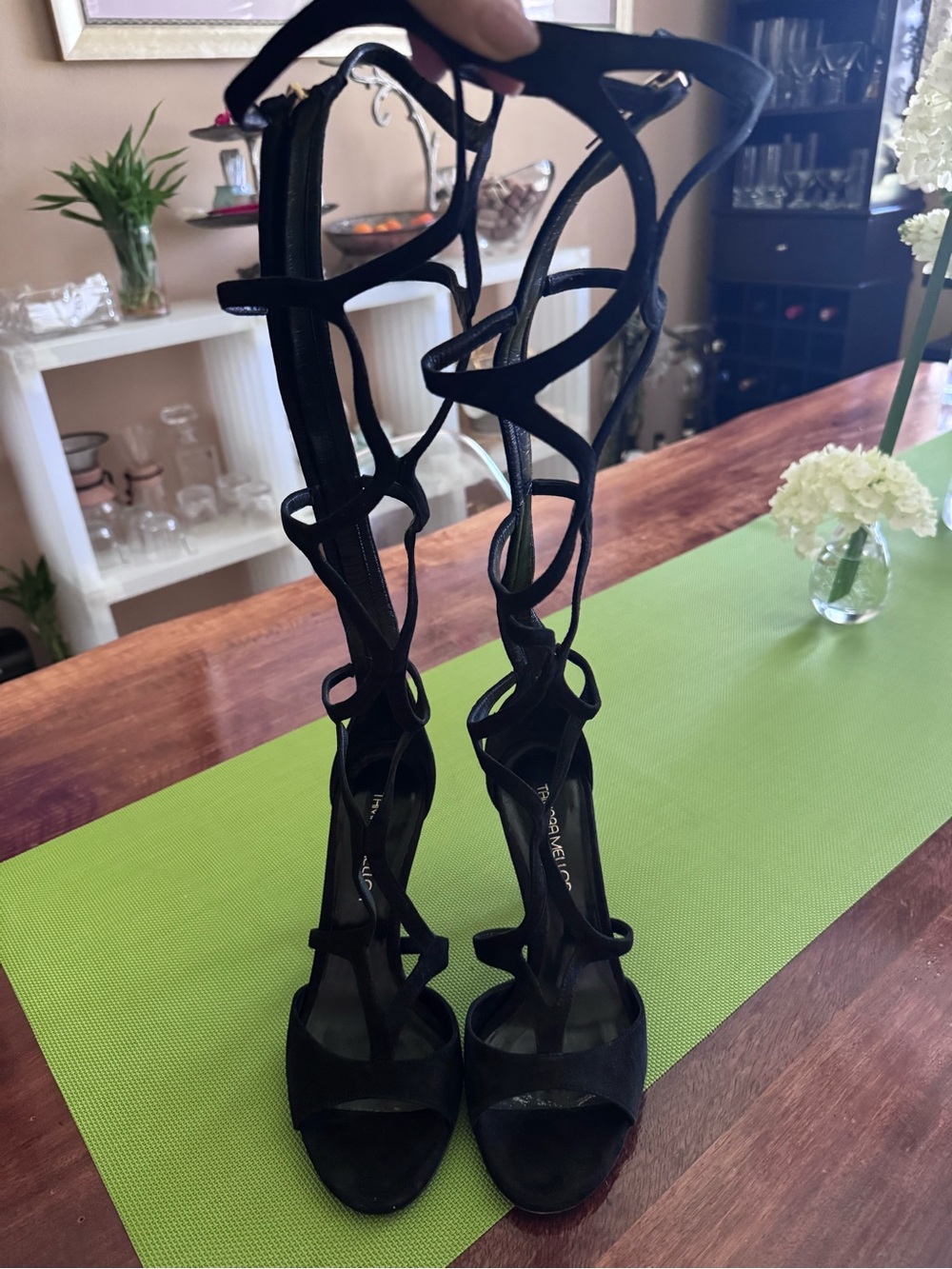 Tamara Mellon Black Suede Sculptural Strappy High Heels - Picture 5 of 16
